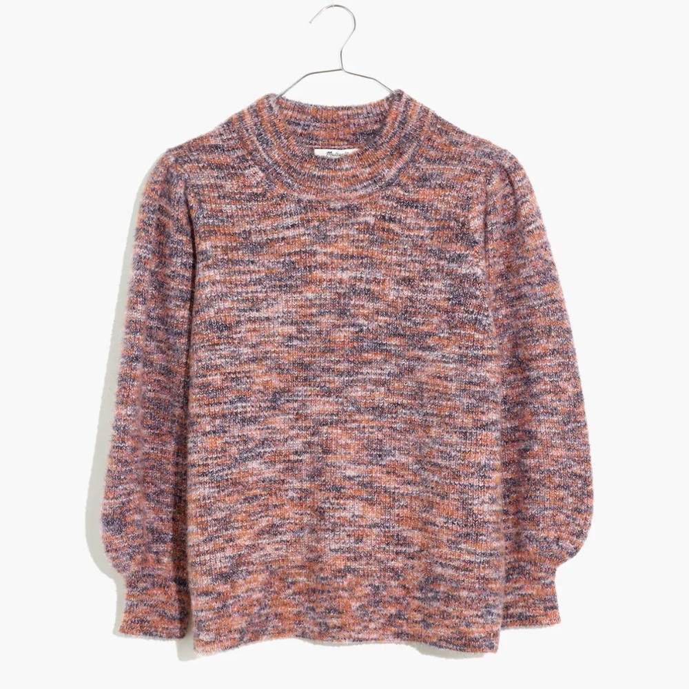 Madewell (XS) Space-Dyed Cropped Eaton Puff-Sleeve Pullover Sweater in Pink